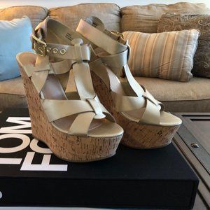 Brand new Just Fab gold platform wedge sandals